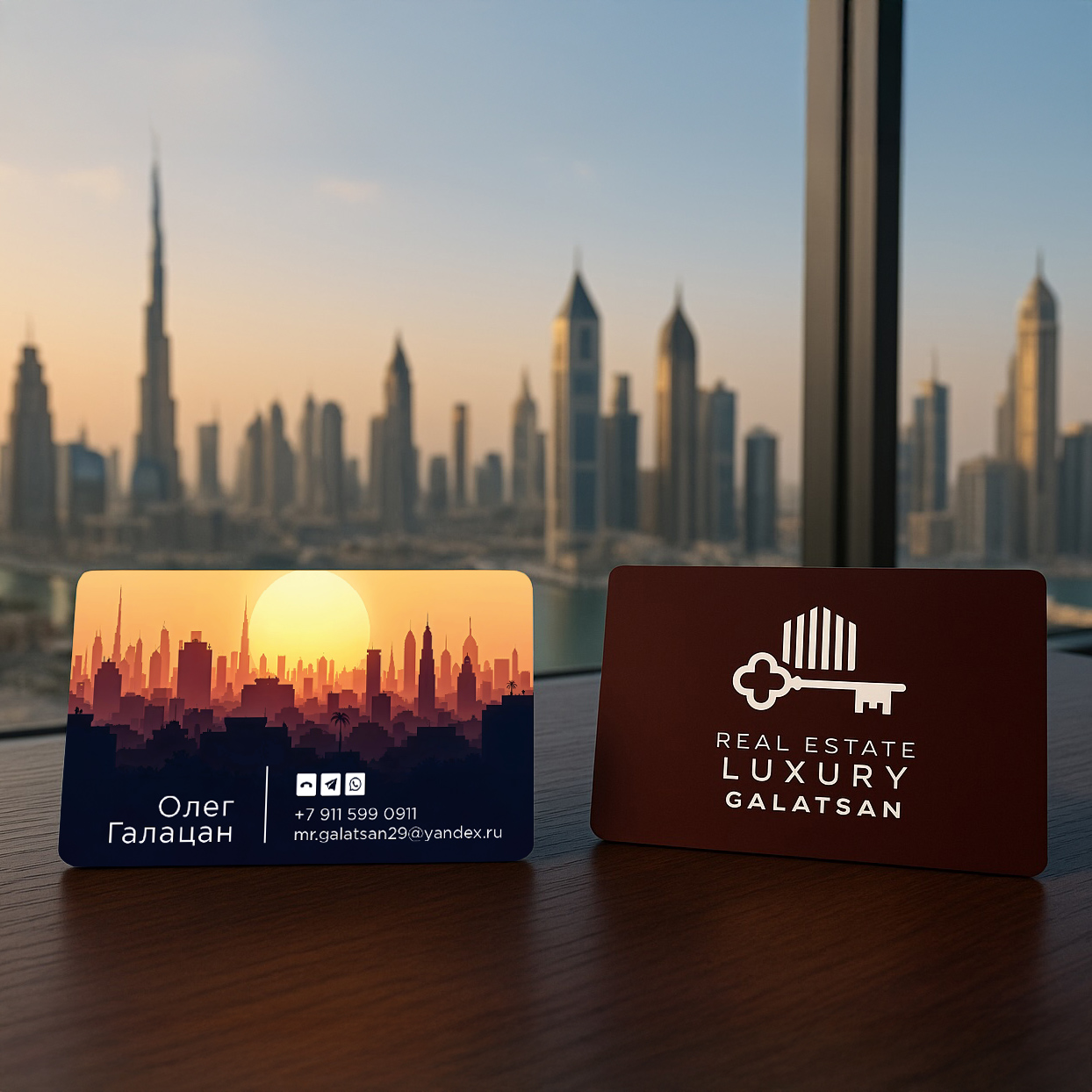 Визитки для агента по элитной недвижимости в Дубае